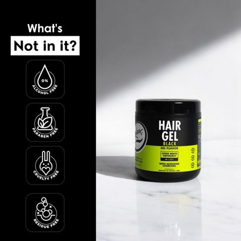 Rolda Black Hair Gel for Men - Medium Hold Styling Gel with Activated Charcoal for Wet Look - Covers Grays & Enhances Black Hair - Flake + Alcohol Free (8.81 oz)