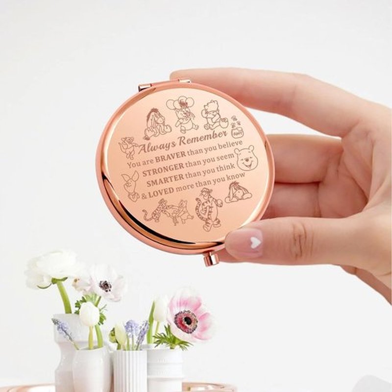 KEYCHIN Honey Bear Compact Makeup Mirror - Inspiring Design with Pig, Donkey, Tiger & Rabbit | Perfect Gift