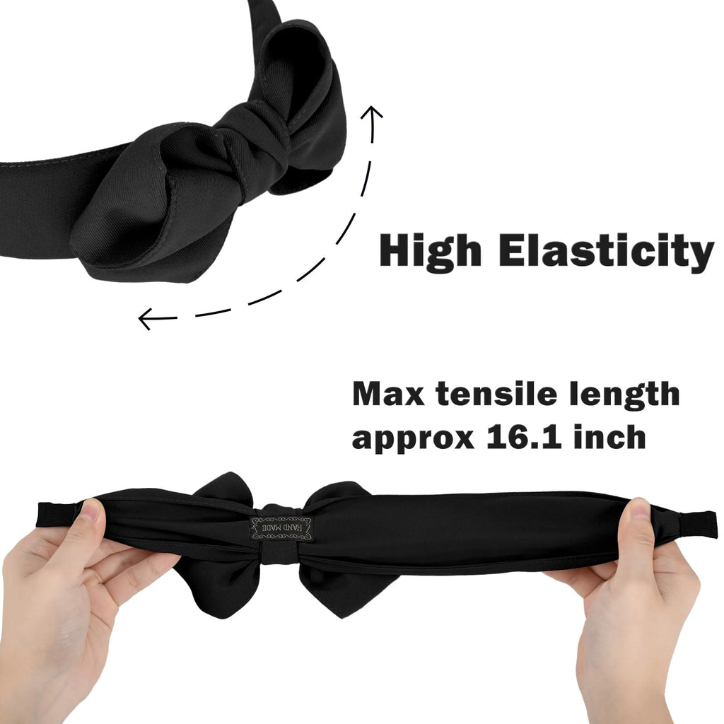 Yonchic Bow Knotted Wide Headband, Cute Headbands for Women Girls Thin/Medium Thick Hair, Non-Slip Fashion Hairbands Hair Accessories (Black)