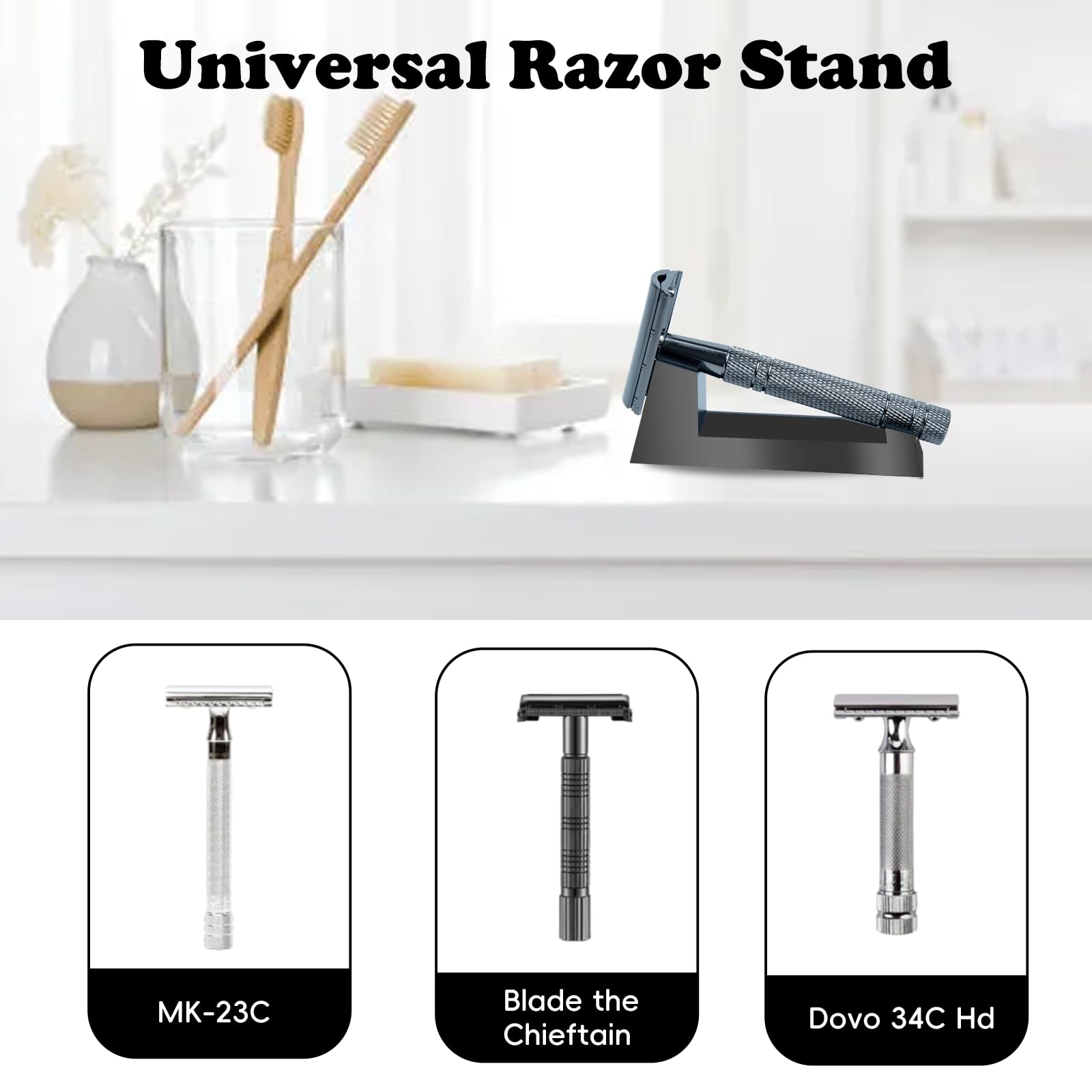Aluminum Alloy Razor Stand, Safety Aluminum Men's Shaving Stand Black for Bathroom Countertops, Compatible with Henson AL13, AL13-M and Ti22, Anti-Rust and Durable