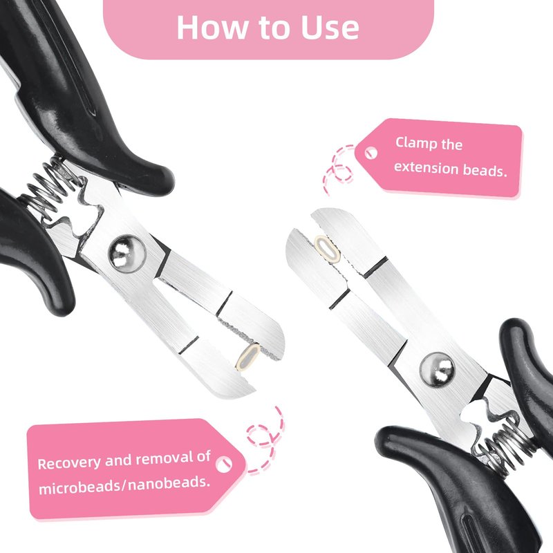 Vlasy Hair Extension Pliers,Professional Hair Extension Remover Pliers for Installing & Removing Micro Beads with Real Grip Design,Fusion Bond Crusher Tool to Salon & At-Home,Thread Shape,Black
