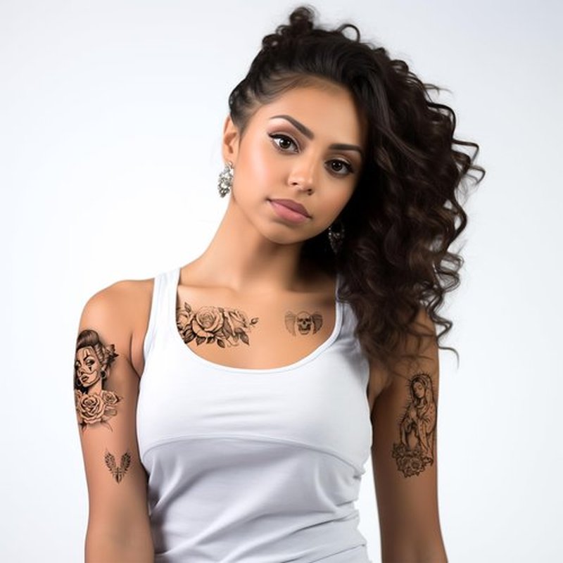 Los Vatos Chicano Vol. II - Cholo Chola Temporary Tattoos For Men Women, Payasa, Lowrider, Virgin Mary, Prayer, Cross, Chicana, Gangster, Fake Tattoo, Día de Muertos, Tatuajes Temporales