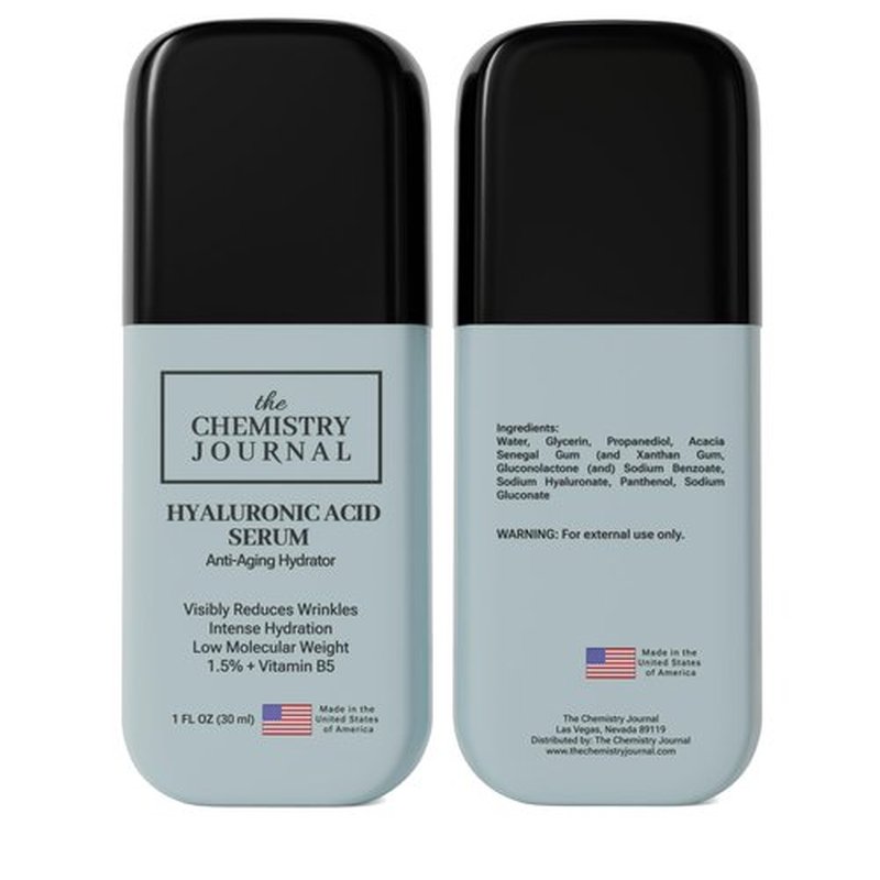 THE CHEMISTRY JOURNAL Hyaluronic Acid Serum for Face - Visibly Reduce Wrinkles, Smooth & Plump Skin, Vitamin B5, Low Molecular Weight, Hydrating Anti-Aging Serum. Made in the United States of America.