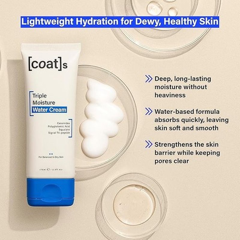 COATS Triple Moisture Water Cream – Preppy Skincare- Lightweight Gel Moisturizer, Non-Greasy, for Balanced Skin, Lightweight Hydration, Barrier Repair, Clean Ingredients, Fragrance-Free- 30 Day Supply