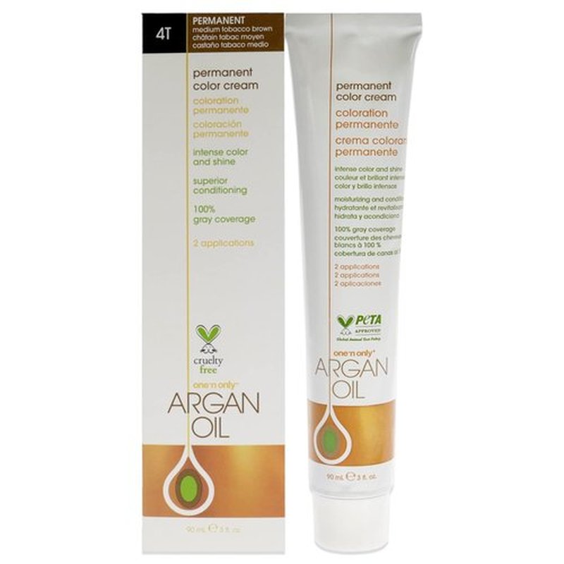 One N' Only Permanent Hair Color - Argan Oil Infused Dye for Rich Gray Coverage - 4T Medium Tobacco Brown (3 oz)
