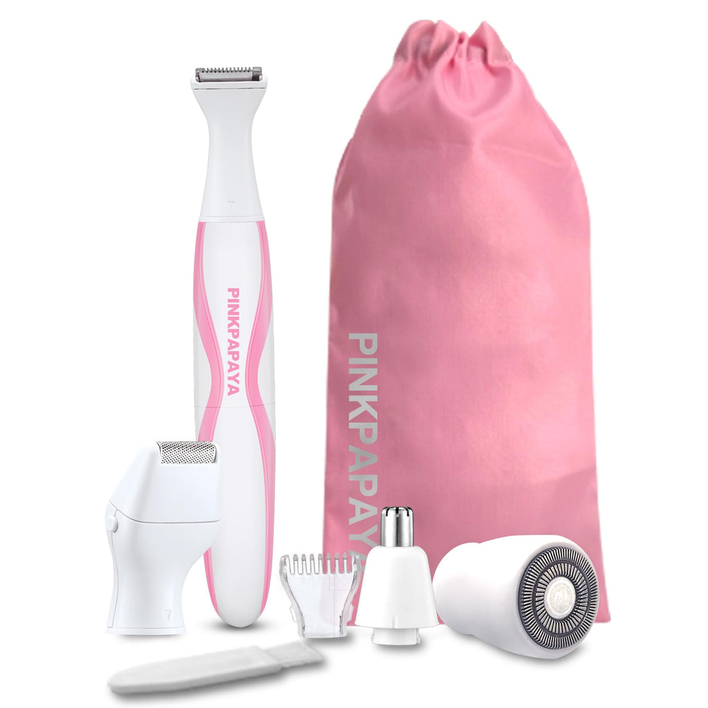 pinkpapaya 4in1 Nose Hair Trimmer for Women,Facial Hair Remover,Electric Face Shaver Razor for Nose Ear,Bikini Trimmer,Facial Hair Removal,ROSE/OI8J