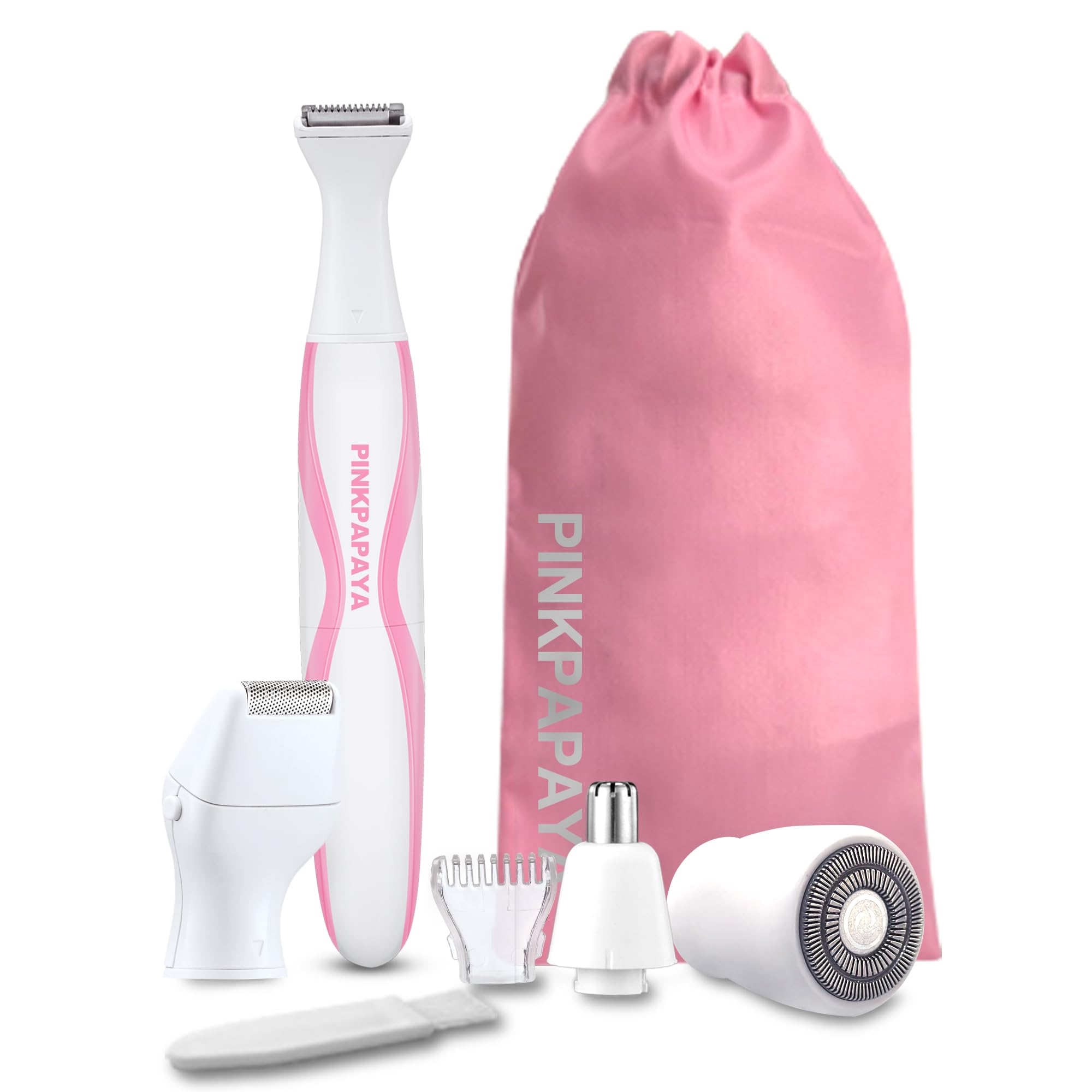 pinkpapaya 4in1 Nose Hair Trimmer for Women,Facial Hair Remover,Electric Face Shaver Razor for Nose Ear,Bikini Trimmer for Women.Black/iu7x