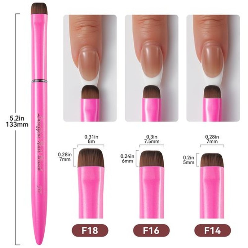 Nail Brush for French Tip, Nail Cleaning Brush for Gel & Acrylic - Professional Kolinsky Sable French Manicure Brush, Thin Nail Art Brush for Precise Clean Up & Polygel Application (Pink, F14)