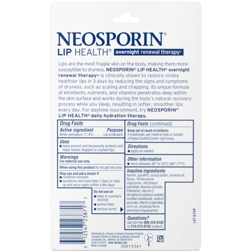 Neosporin Lip Health Overnight Renewal Therapy 0.27 oz (Pack of 8)