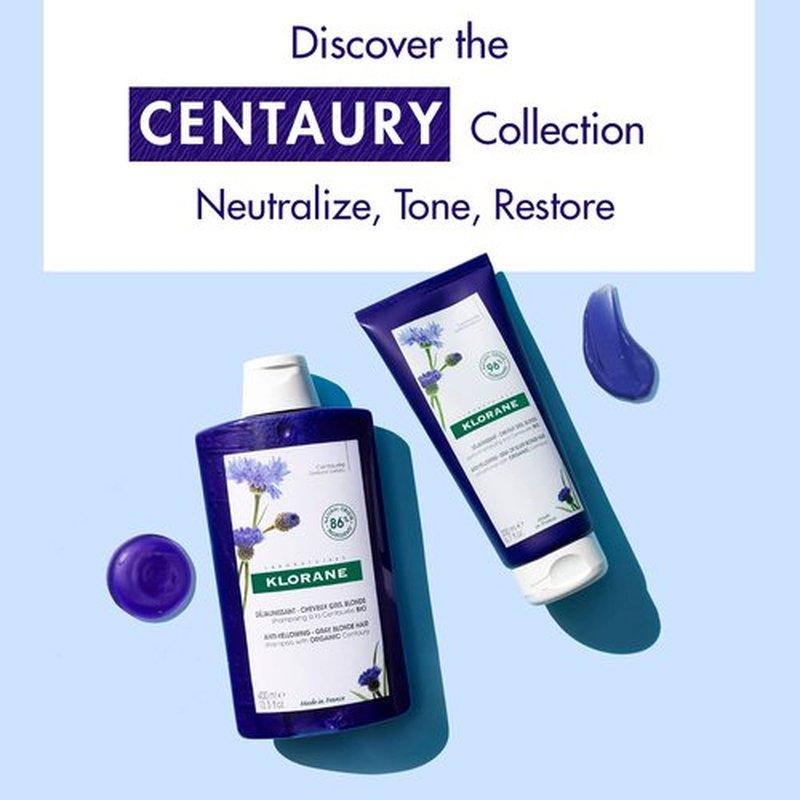 Klorane Shampoo with Centaury - Brightens Blonde & Gray Hair - Neutralizes Brassiness - 13.5 fl. oz.