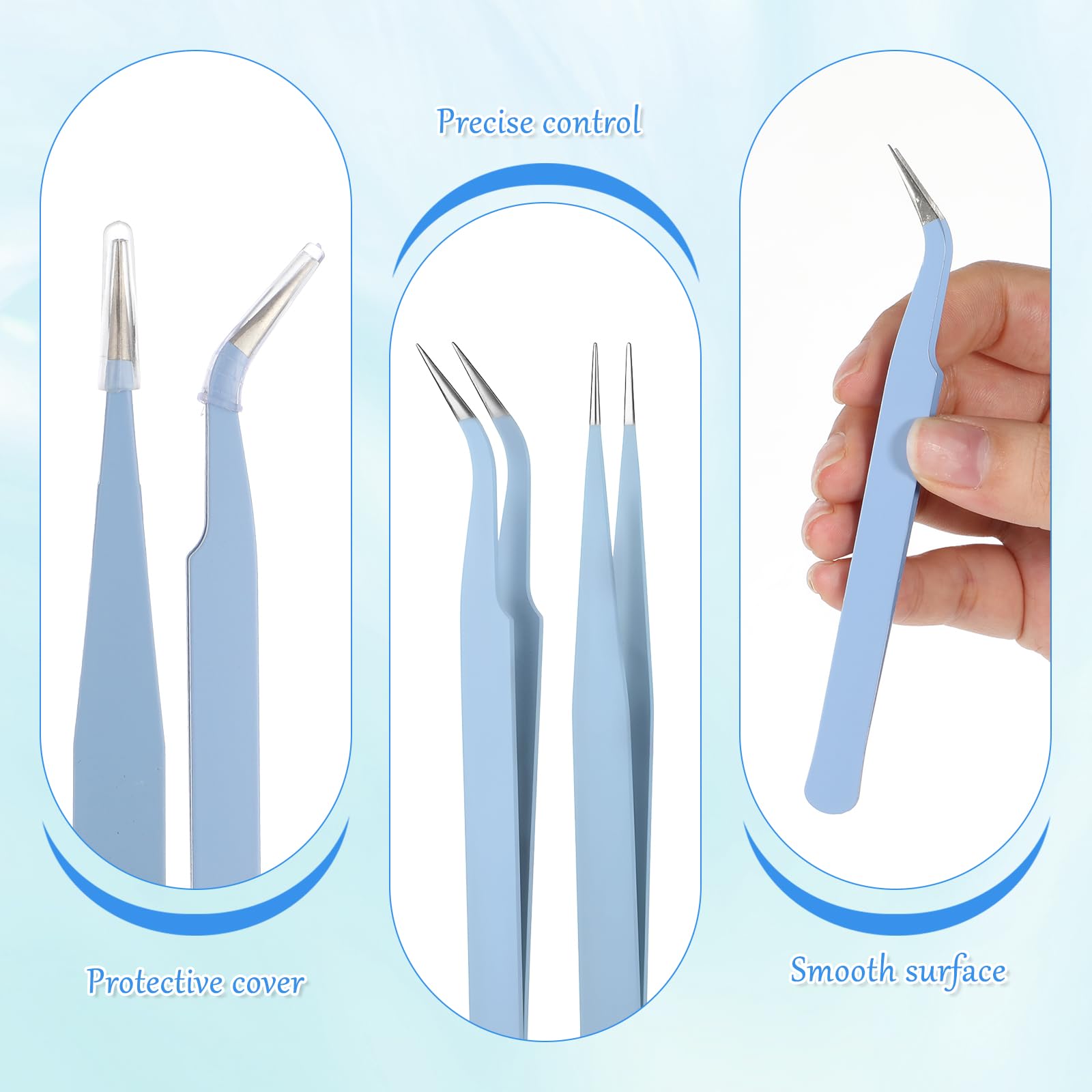 JJUNW 6 PCS Stainless Tweezers Straight Curved Tweezers, 3 Colors Precision Tweezer with Protective Cover for Eyelash Extensions Nail Art Stickers Electronics Scrapbooking Tools