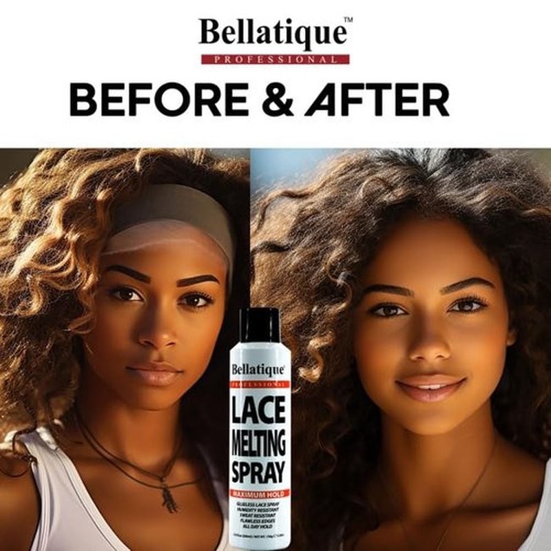 Bellatique Lace Melting Spray (6.67 oz) - Maximum Hold. Flawless Edges, Quick & Easy, Fast Drying, Humidity Resistant, Sweat Resistant, All Day Hold, Quick Drying, Flake Free, Easily Removed.