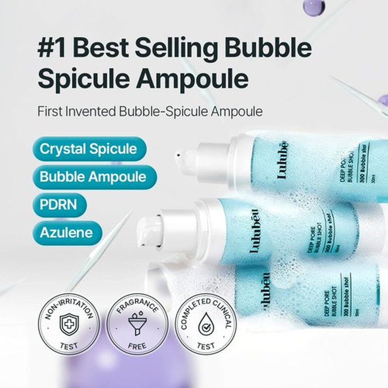 LULUBEU Deep Pore Bubble Shot Ampoule, K-Beauty Deep Pore Prep Serum with Crystal Spicule, PDRN & Azulene, 300-Shot Spicule System for Smoother, Clear-Looking Skin