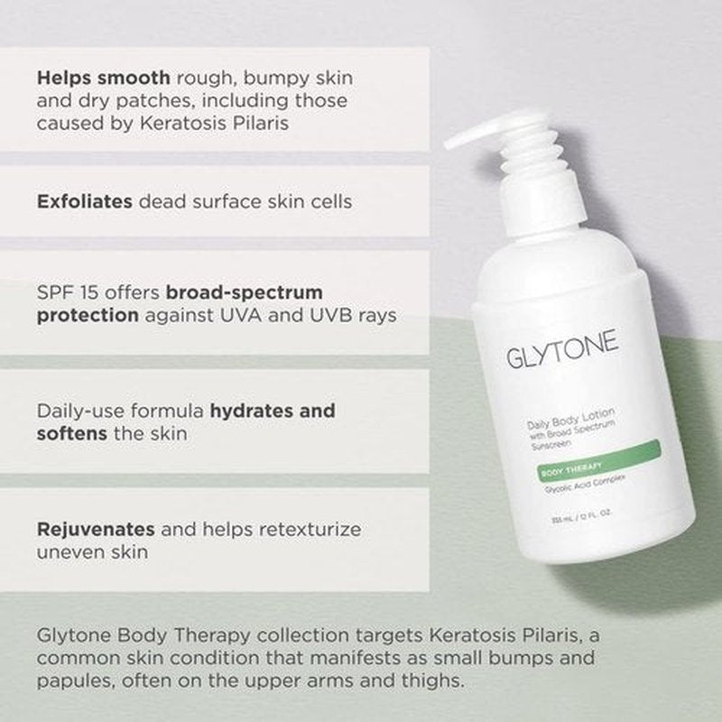 Glytone Daily Body Lotion with SPF 15 - Broad Spectrum Sunscreen Moisturizer for Sensitive Skin - 12 oz