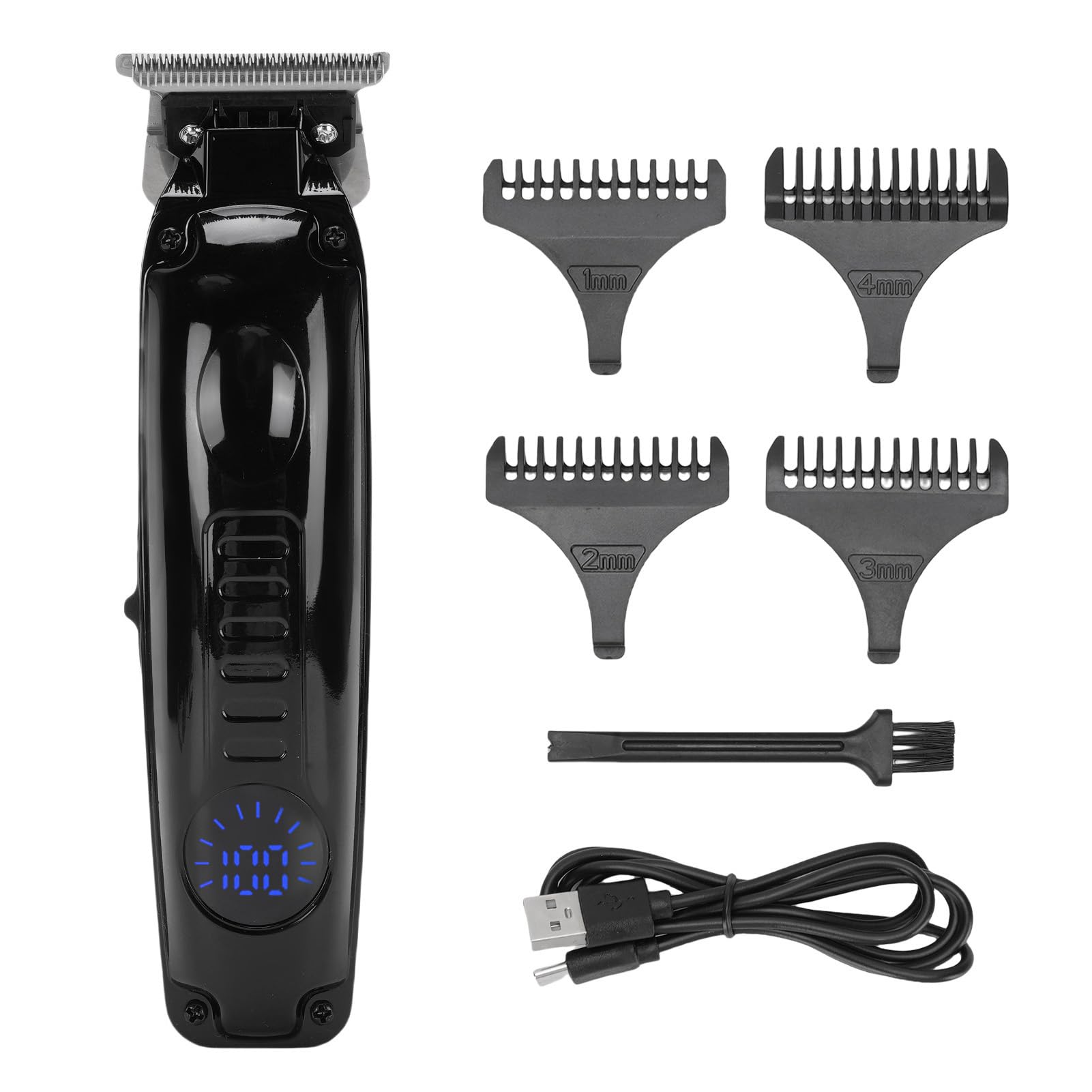Wisoqu Hair Clipper for Men, Electric Hair Trimmer Powerful Low Noise Rechargeable with LED Display and 4 Guide Combs, Type C Charging, Safe for Skin and Travel Lock
