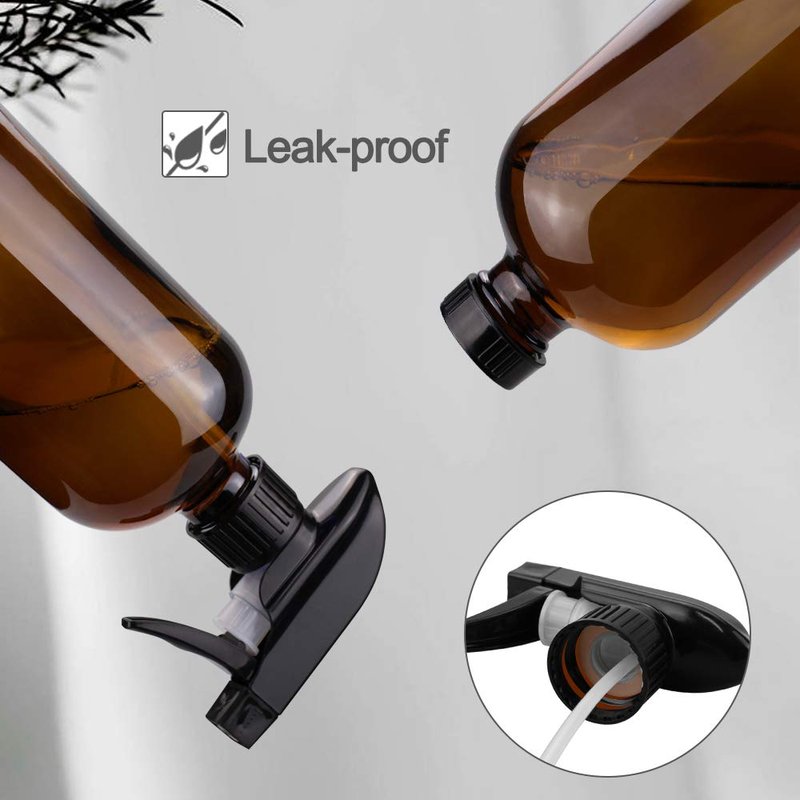 Worldgsb 16oz Amber Glass Spray Bottles - Reusable Containers with Labels & Adjustable Nozzle for Cleaning, BBQ, and Essential Oils