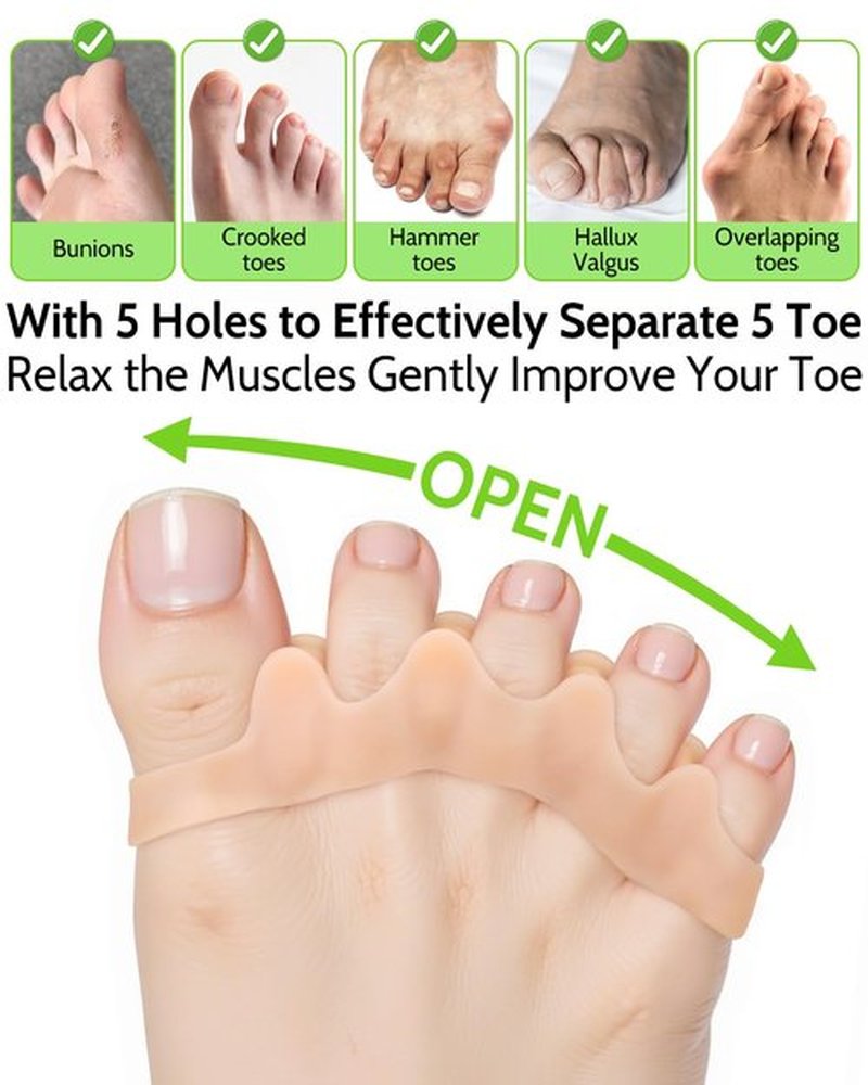 JOKHUE Silicone Toe Separators Spacers for Women and Men Bunion Corrector, Overlapping Toes Spreaders,Stretchers for Relieving Feet Plantar Fasciitis (Beige)