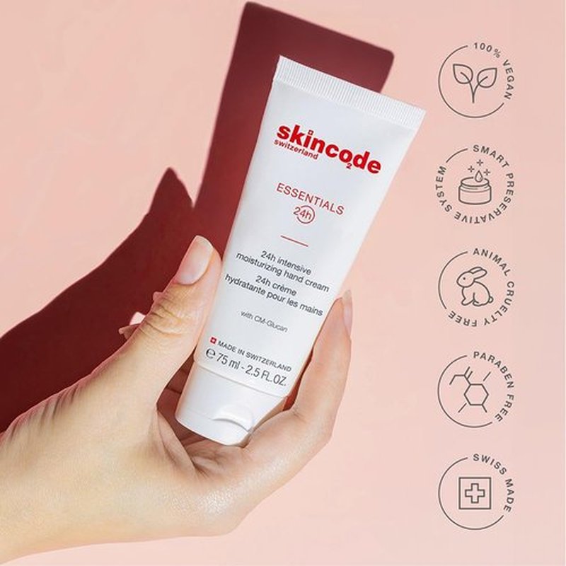 Skincode Essentials 24H Intensive Moisturizing Hand Cream - Nourishment & Protection for Dry, Chapped Hands | with CM-Glucan & Shea Butter | Hydration for All Skin Types. (2.5 Oz / 75 mL)