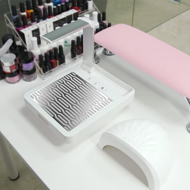 Nail Dust Collector with Lamp, Professional Nail Vacuum Dust Collector Suction Extractor Fan Manicure Machine for Acrylic Nail Gels Dip Removal, White