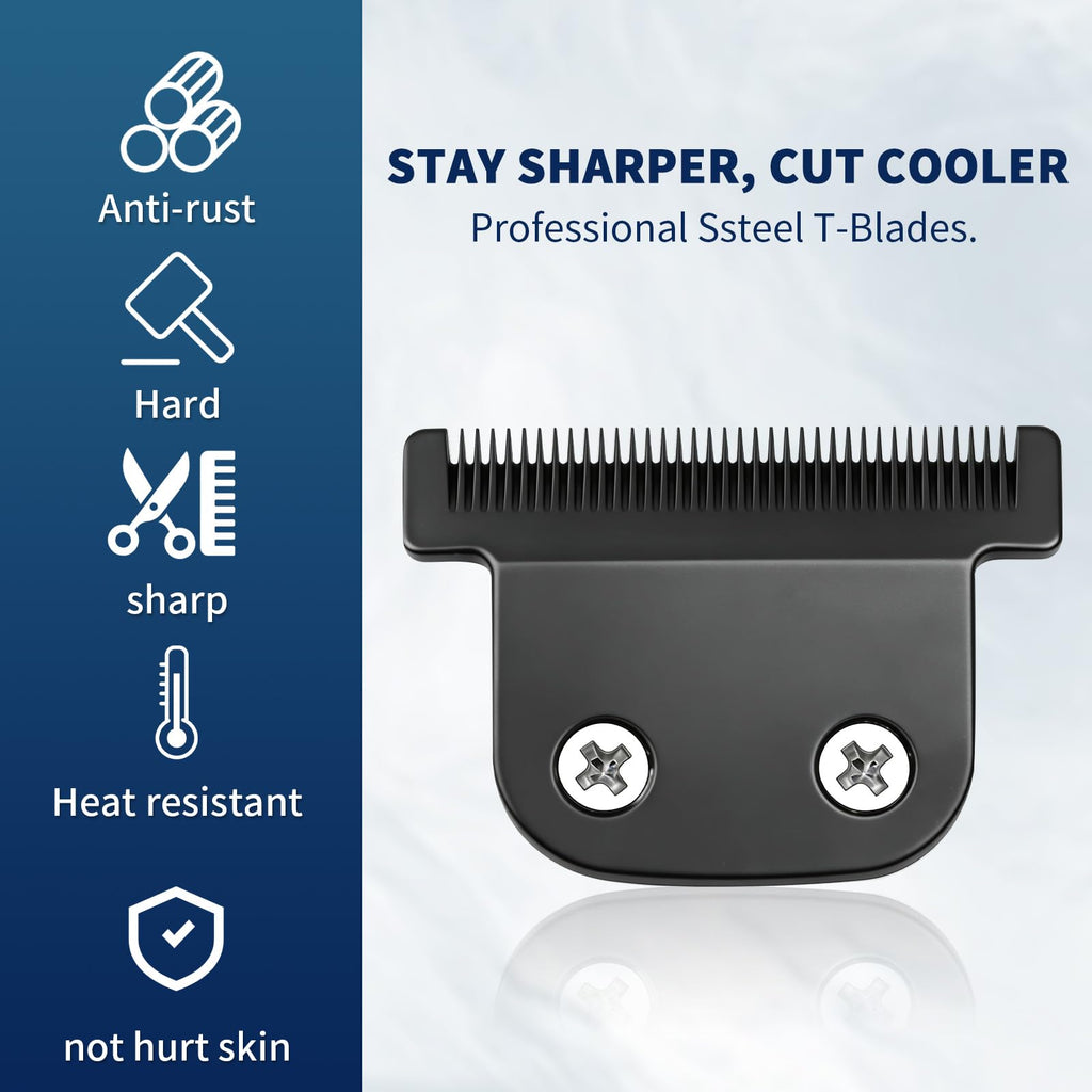 Black Replacement T-Blade with 3 Guards Compatible with Wahl 9864/9864SS/9686/9818A/9854L/9876L/9854/WSS3L/SS2L etc Trimmers.