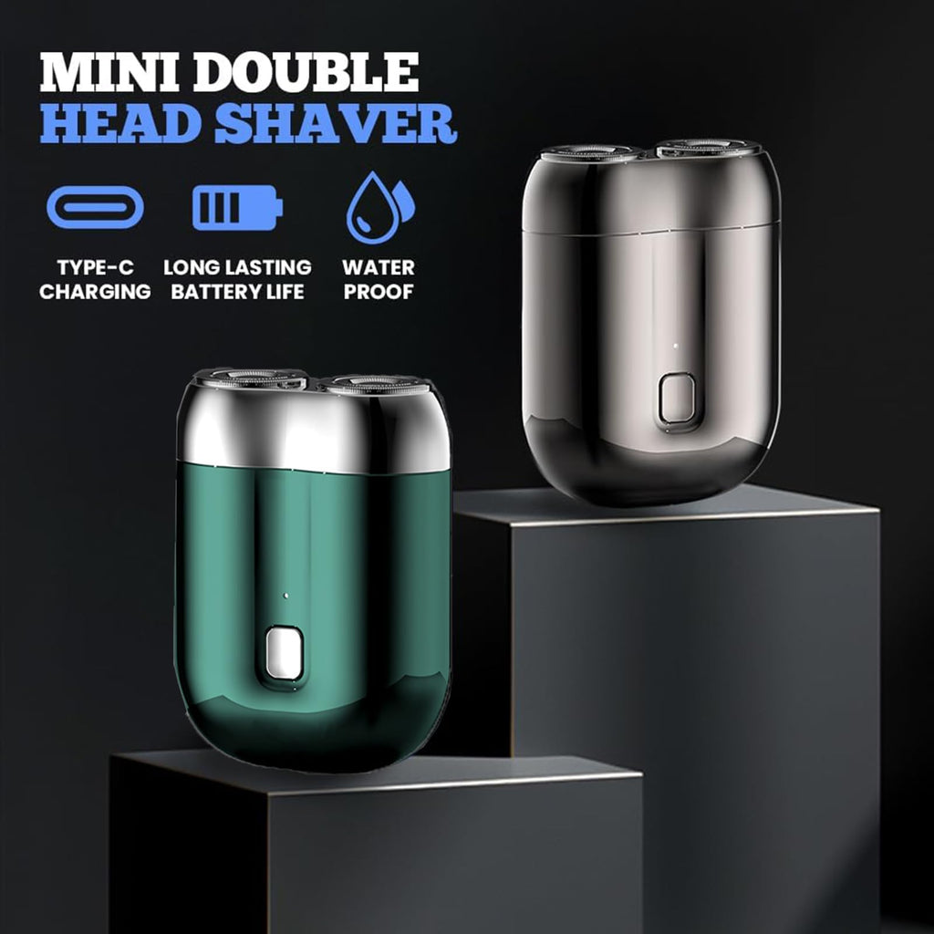 Mini Electric Shaver for Men, Upgrade Pocket Dual Head Shaver, Pocket Size Portable Razor USB Close Battery Rechargeable Waterproof Compact Electric Razor for Car, Travel, Office, Home Use (Gray)