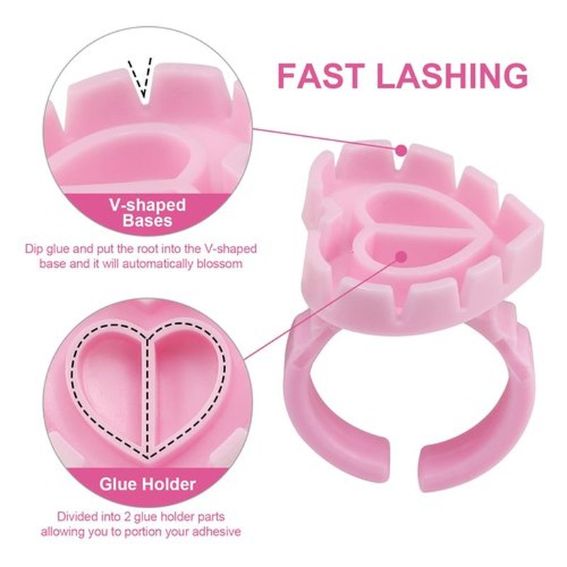 Glue Rings - Autdor 500Pcs Glue Rings for Eyelash Extensions Pink Lash Glue Rings Pigment Ring Cups Lash Glue Holder for Lash Extension Supplies Makeup Lip Microblading Supplies Nail Art