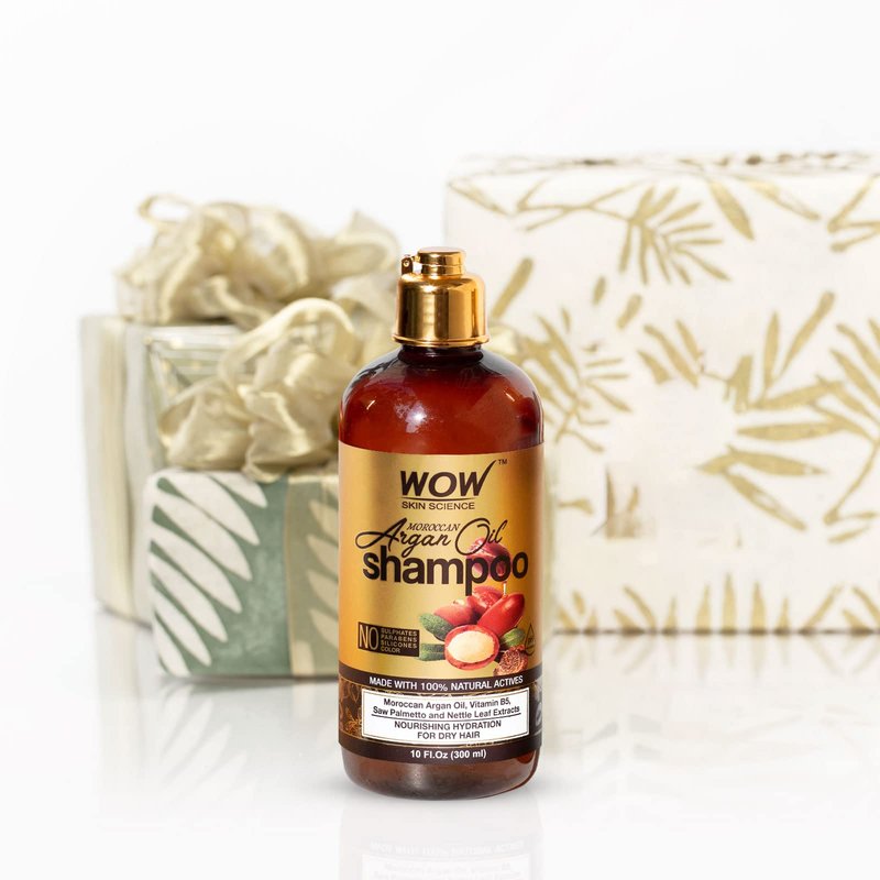 WOW Skin Science Moroccan Argan Oil Shampoo, Sulfate Free and Moisturizing Shampoo for Dry Damaged Hair for Women & Men, 10.1 Fl Oz