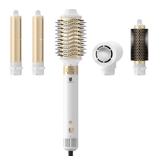 Hair Dryer Hot Air Styler: High-Speed Blow Dryers with Negative Ionic for Fast Drying Frizz Control, Extra Long Barrel 1 1/4 Inch Curling Iron Airflow Auto Wrap Curler for Quick Styling (White)