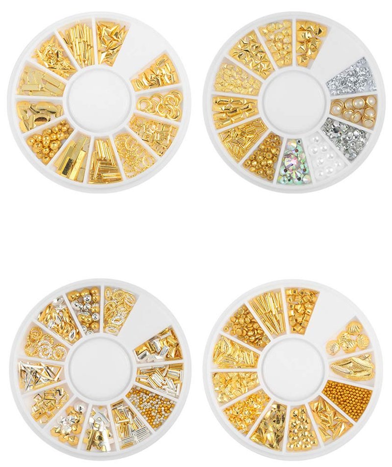 YesLady Nail Art Gold Metal Studs 3D DIY Punk Rivet Gems Manicure Beads Tips 10 Wheel Jewels Decoration