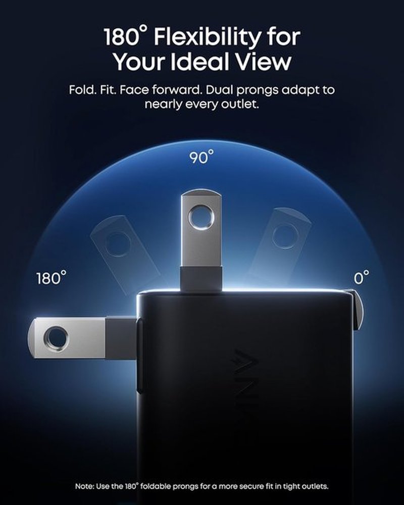 Anker 45W GaN Fast Charging USB-C Charger - 180° Foldable Plug & Smart Recognition for iPhone 17/16/15
