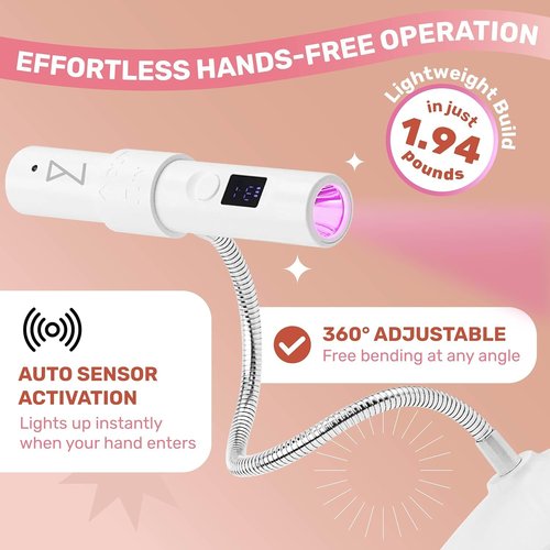 M - GlamCure GO Nail Flash Cure Lamp with Focus Beam Technology, Touch Screen - LED & UV Nail Light - Curing Lamp for Gel Nails, Acrylic, Builder - Portable & Adjustable (Red)