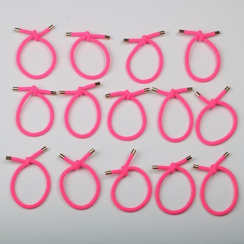 14PCS Hair Ties Elastics Stretchy Knotted Hair Ties Ponytail Holders for Women Girls Elastic Hair Rubber Bands for Thin Thick Wavy Curly Straight Long Hair (Neon Pink)