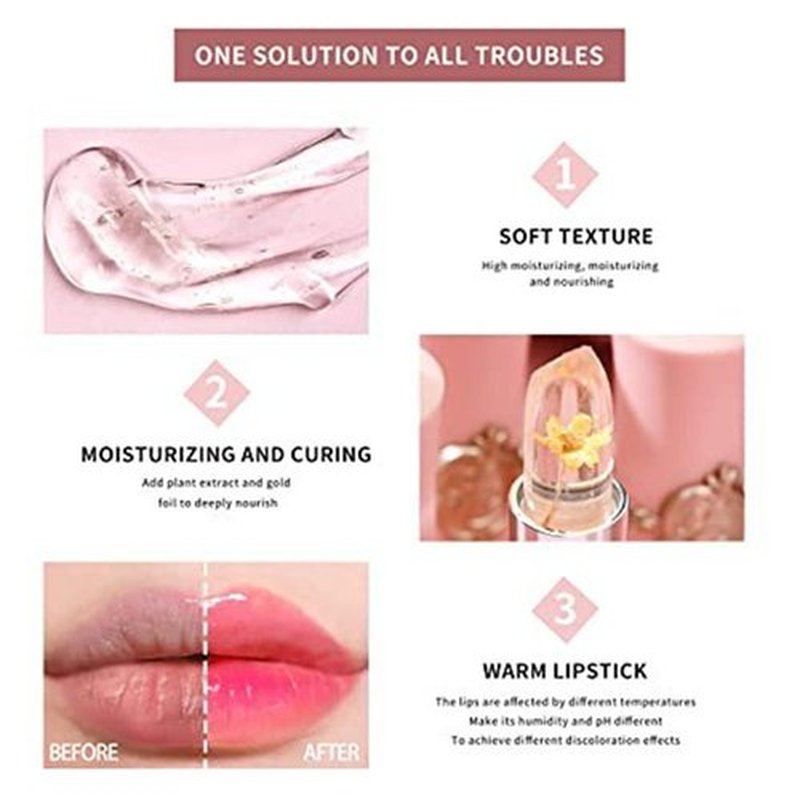 BONNIE CHOICE 6 Pcs Crystal Flower Jelly Lipstick Set, Temperature Change Moisturizer Long Lasting Flower Lip Stick Nutritious Lip Balm Magic Color Change Lip Gloss Makeup