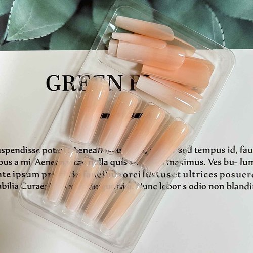 DANMANR Long Press on Nails Square French Fake Nails Full Cover Nude Acrylic False Nails for Women and Girls 24PCS (White Nude)
