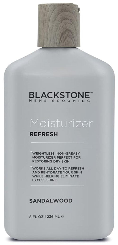 Blackstone Men's Grooming Refresh Facial Moisturizer with Vitamin E, Peppermint & Hyaluronic Acid - Lightweight & Non-Greasy | Restores Dry Skin, Paraben Free, Sandalwood (8 oz)