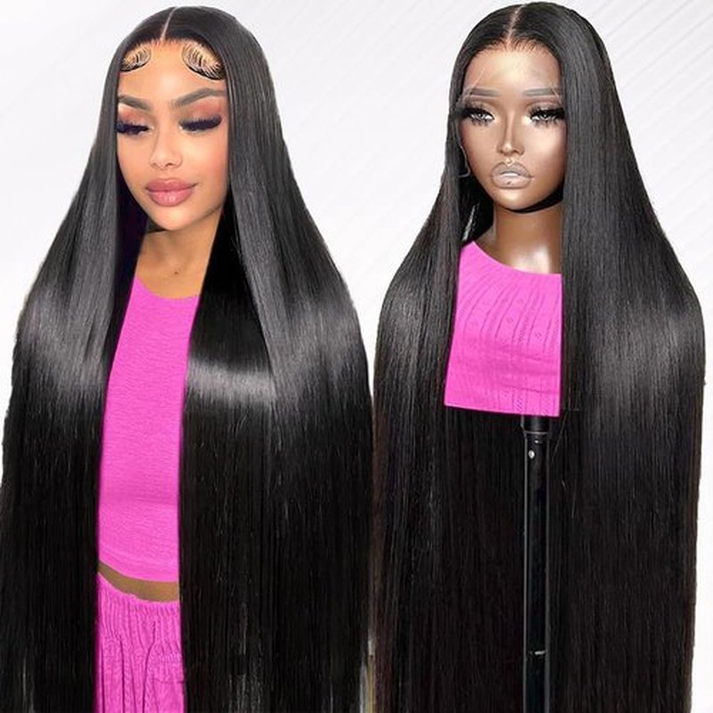 KORENGI 26 Inch 13x6 Lace Front Wigs Human Hair Pre Plucked HD Transparent Lace Frontal Wig 100% Virgin Human Hair Tiny Knots Natural Hairline with BabyHair (1B Black, 26 Inch)