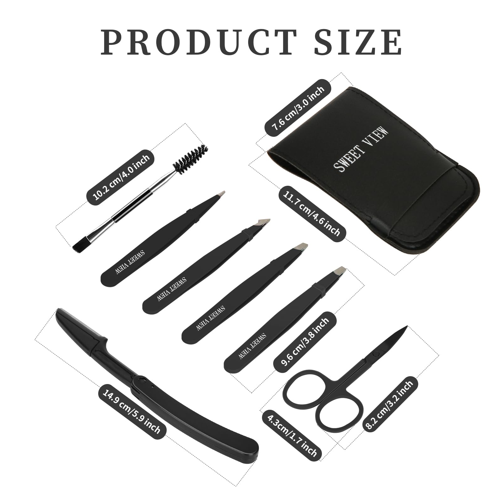 SWEET VIEW 7PCS Tweezers Kit for Women Facial Hair & Brow