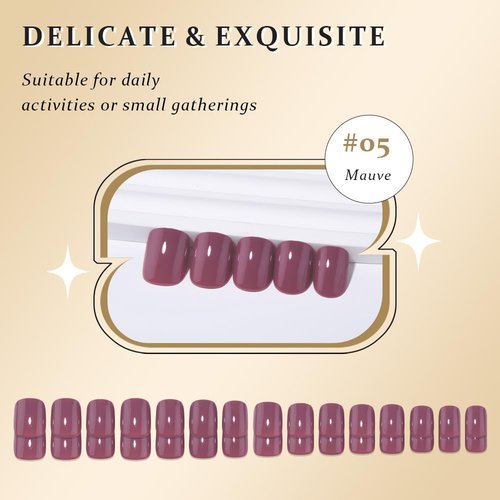 evpct Maroon Glossy Press on Nails Short Square, Glossy Maroon Fake Nails Summer Reusable, Acrylic False Nail Stick on Press ons for Women Gifts, Perfectly Fit Durable False Nail Kit & Gel 30Pcs