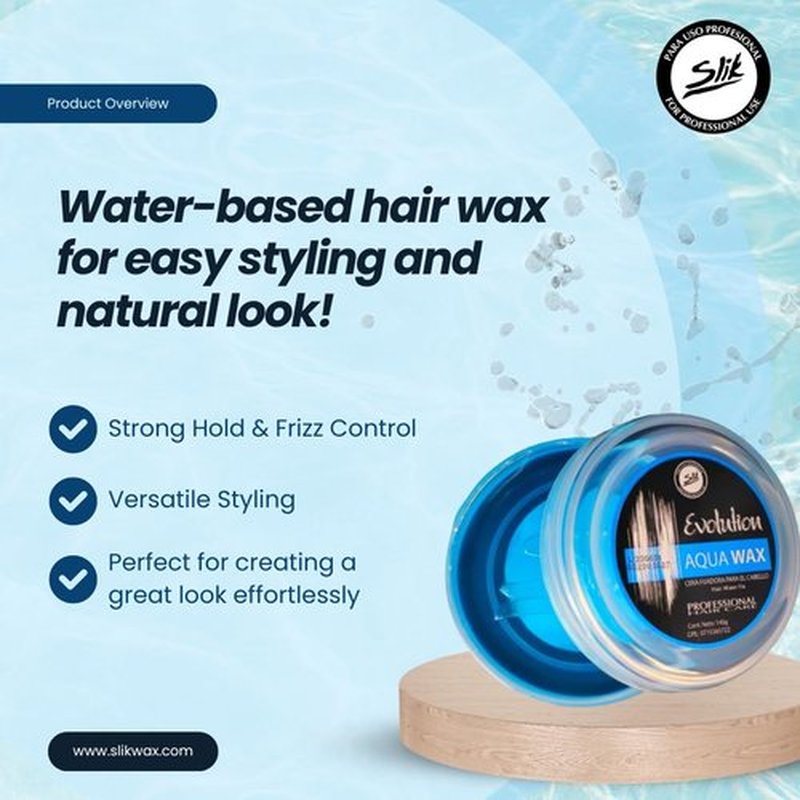 SLIK Aqua Wax Hair Styling Wax - Strong Hold & Frizz Control - Easy Wash Out | Unisex (140g / 4.9oz)