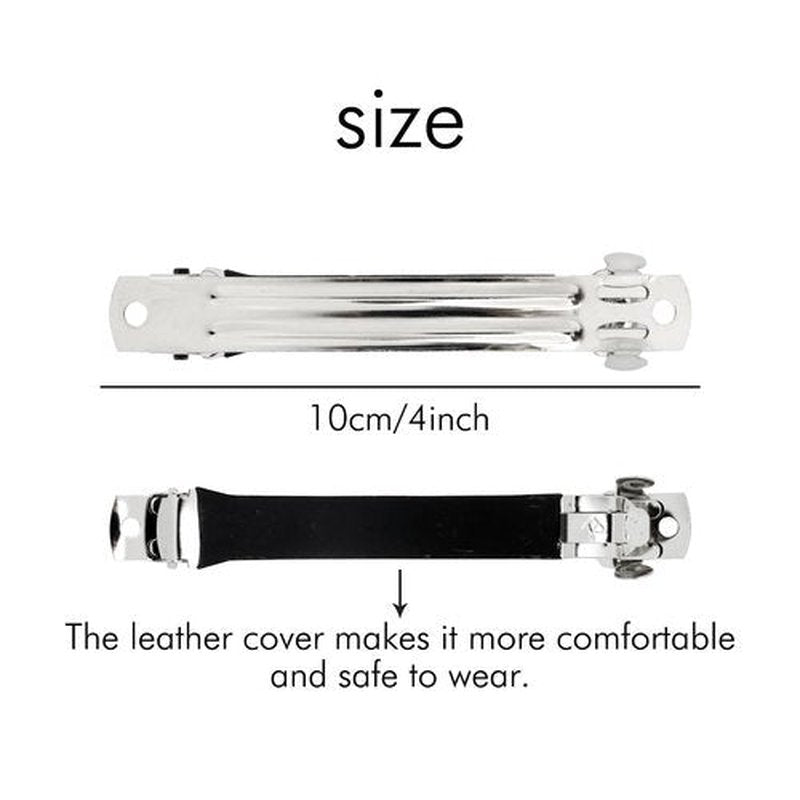 Cinaci 20 Pack 10cm/4" Simple Plain Blank DIY Caft Silver Metal French Hair Barrettes with Black Leather Cover Snap Hair Clips Clasps for Women Girls Teens Hair Accessories (4 Inch)