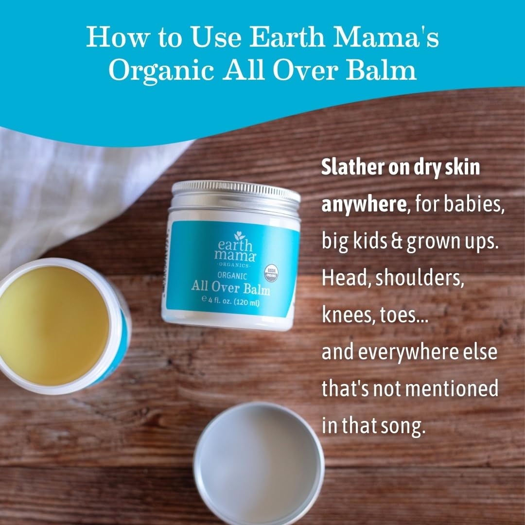 Earth Mama Organic All Over Balm - 4 oz - Certified Organic by Oregon Tilth Baby Face Cream & Lotion Alternative - Multi-Purpose Baby Face Lotion for Sensitive Skin