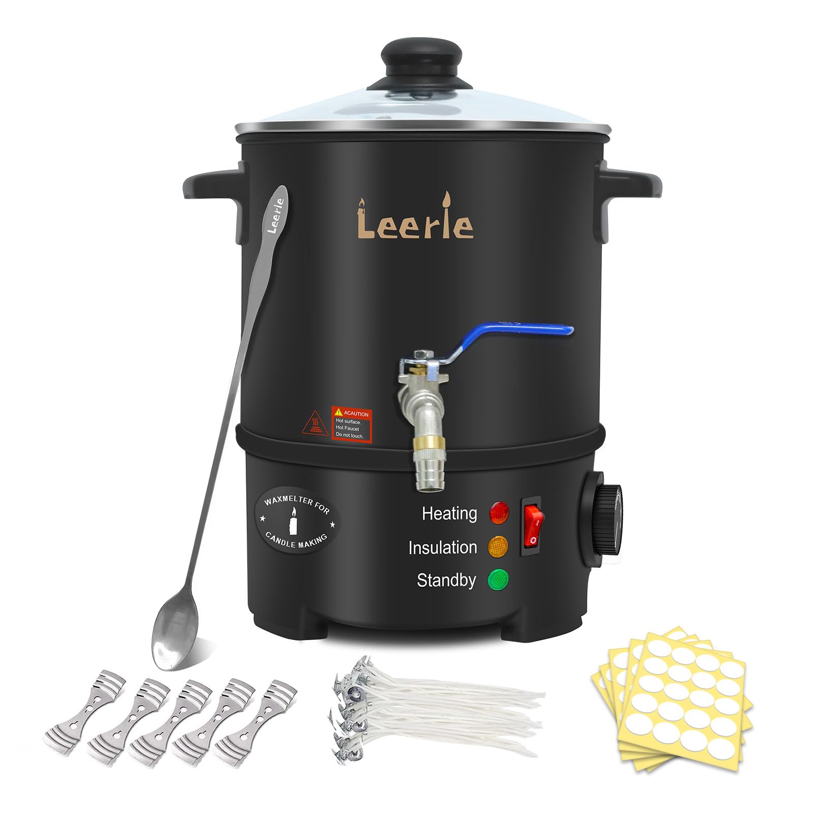 Leerie 10Lbs Wax Melter for Candle Making - L5 Candle Wax Melting Pot with Heating Core Brass Spout & Temp Control for DIY Home Business Candle Maker for Candle Making Supplies (L5-US-110V)