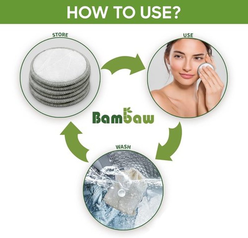 Bambaw Reusable Makeup Remover Pads - 22 Soft Cotton Rounds with Laundry Bag for Easy Storage