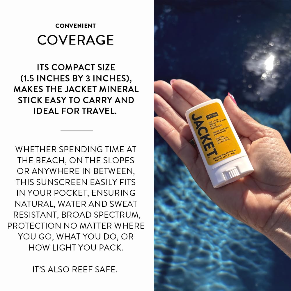 SPF 50+ Mineral Sunscreen Stick for Face & Body, Broad Spectrum UVA/UVB Protection, Water-Resistant Non-Comedogenic Sunblock, Vegan Zinc Oxide Formula with Moisturizing Oils, Travel-Friendly Solid SPF