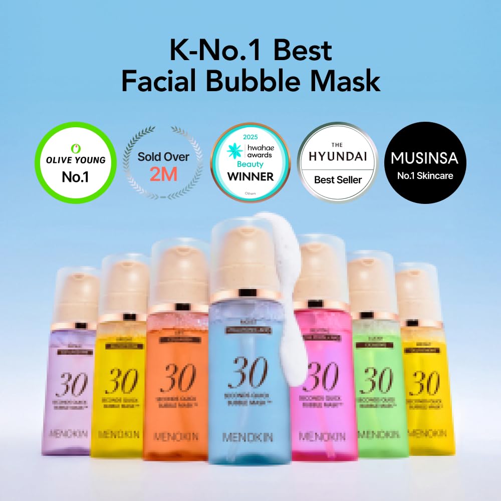 MENOKIN Korean Face Mask 3sets [30 seconds Quick Bubble Mask] (Collagen, Brightening, Moisturizing), Hydration improvement, Radiance-boosting, Easy-to Use, Glass Skin, 3.21 fl.oz