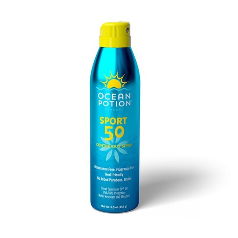 Ocean Potion Sport Sunscreen Spray SPF 50 - Broad Spectrum UVA/UVB Sunscreen | Continuous Sunscreen Spray with Vitamin E & Aloe - Lightweight, Water Resistant, Oxybenzone-Free - 5.5 oz