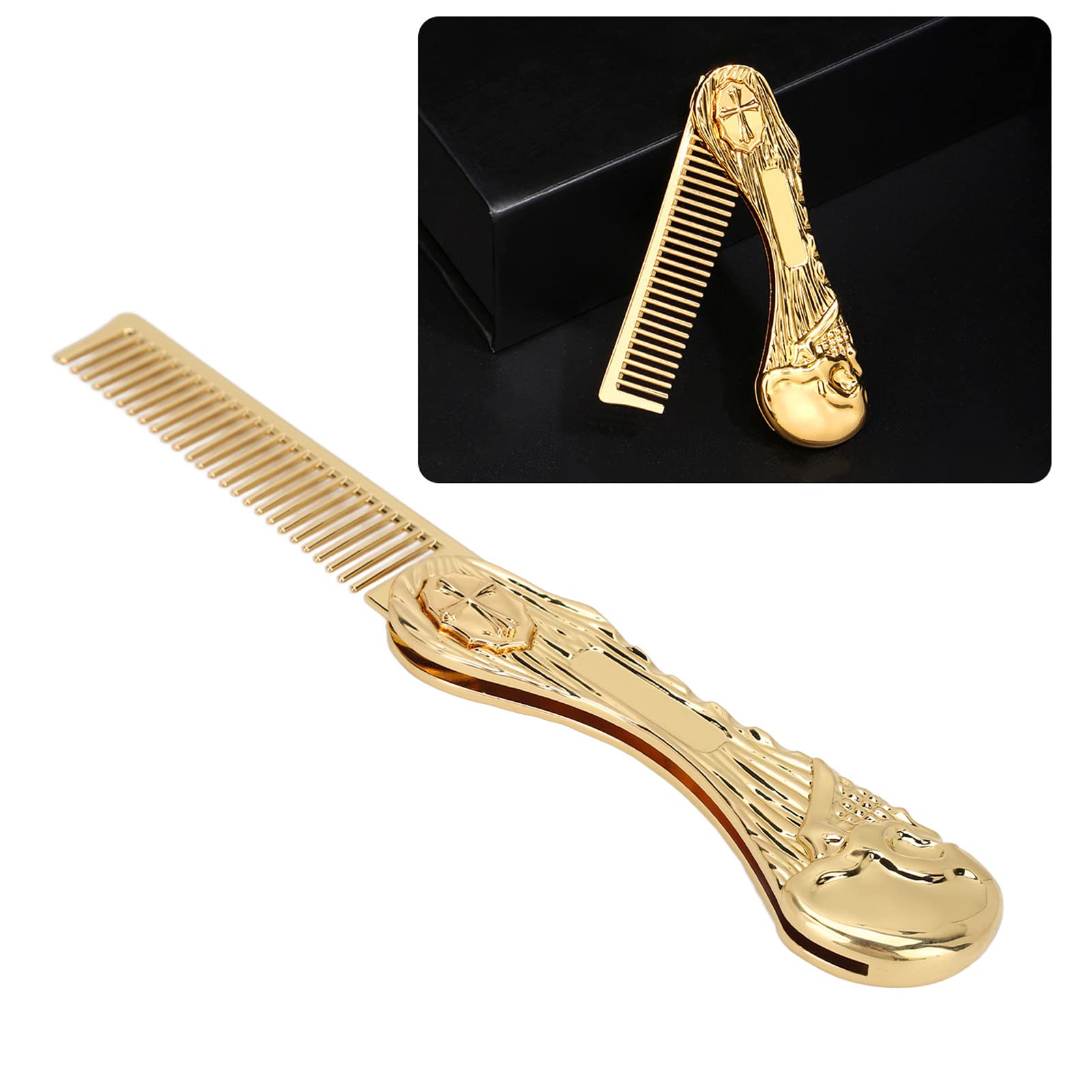 Foldable Hair Comb for Men & Women – Anti-Static Zinc Alloy Pocket Hairdressing Brush, Mini Beard & Mustache Styling Tool, Folding Barber Hair Comb for Travel, Home & Salon (Gold)