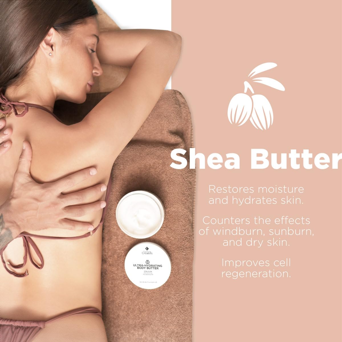 Cosmétiques Créatifs Ultra-Hydrating Body Butter with Shea Butter, 8.5 fl. oz., Salted Caramel and Macadamia Scent, Deep Moisturizing, Soothes, Repairs, and Nourishes Skin