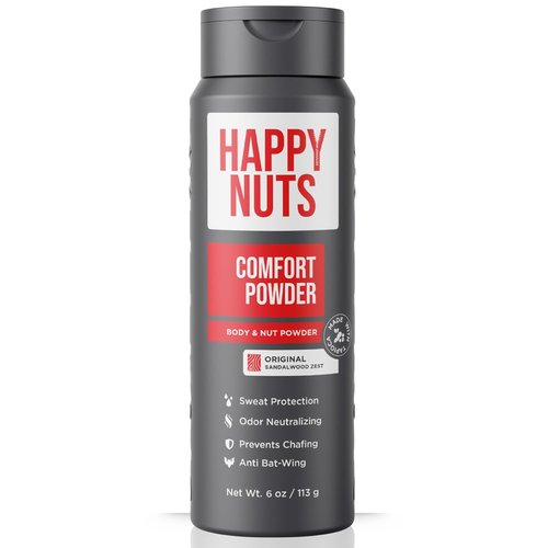HAPPY NUTS Comfort Powder Deodorant for Men - Anti-Chafing & Odor Control, Aluminum-Free, 6 oz