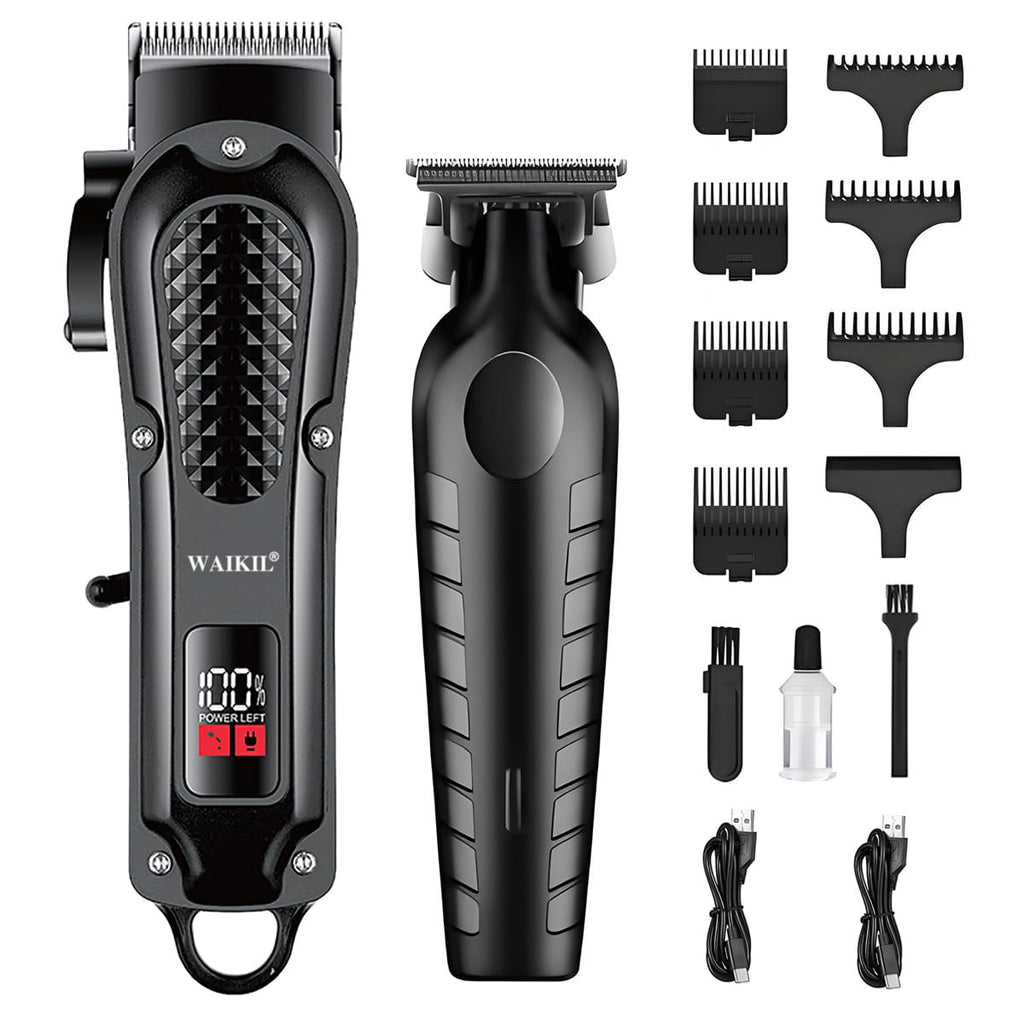 WAIKIL Professional Hair Clippers for Men with T-Blade Trimmer, Cordless Barber Clippers Set, Rechargeable Grooming Kit with Guards, Beard Trimmer, Line Up & Fading Tools